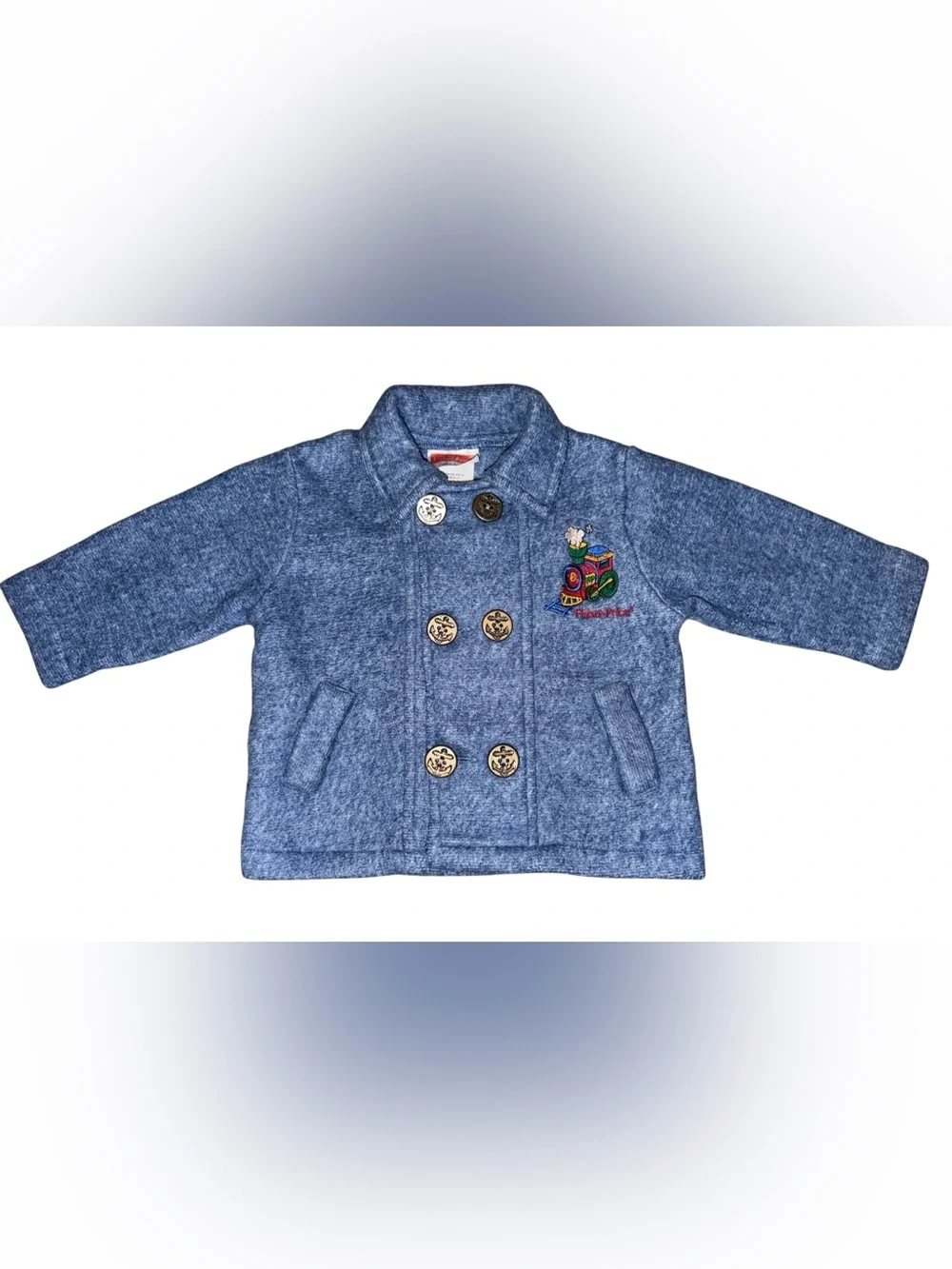 Vintage Fisher-Price Pea Coat Infant 6-9 Months Train Embroidery 90s Vintage